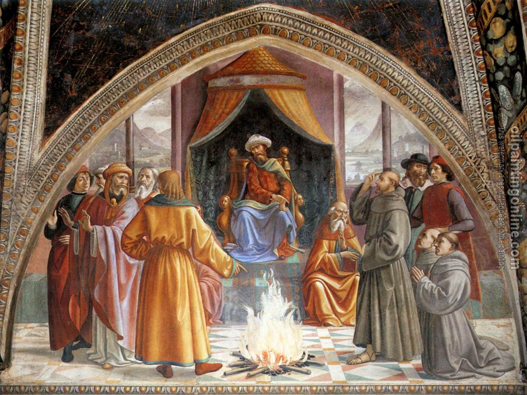 Ghirlandaio, Domenico - St Francis cycle, Test of Fire before the Sultan